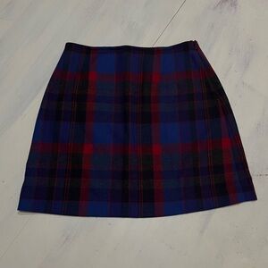 Vintage 90’s The Limited Blue Red Black Plaid Twill Wool Blend Mini A-Line Skirt